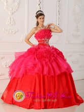 Strapless Red Appliques Decorate Waist For 2013 Quinceanera Dress IN Salinas Uruguay Style QDZY325FOR