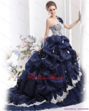 The Most Popular 2015 One Shoulder Ruffles Quinceanera Dresses with Hand Made Flowers and Pick Ups WMDQD005FOR