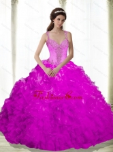 The Most Popular Beading and Ruffles Sweetheart Fuchsia 2015 Dresses for a Quinceanera SJQDDT16002-2FOR