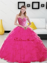 The Most Popular Beading and Ruffles Sweetheart Hot Pink 2015 Quinceanera Dresses SJQDDT14002-1FOR