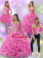 The Most Popular Rose Pink 2015 Quinceanera Dresses with Beading and Rolling Flowers SJQDDT18001FOR