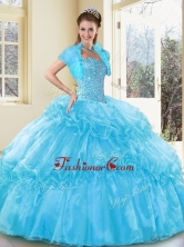 2016 New Style Ball Gown Aqua Blue Sweet 16 Gowns with Beading and Ruffled Layers QDDTD38002FOR