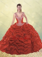 Cheap Beaded Bodice Straps Taffeta Quinceanera Dress with Bubbles SJQDDT491002FOR