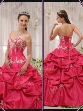 Recommended Sweetheart Appliques Quinceanera Gowns with in Coral Red   QDZY655DFOR
