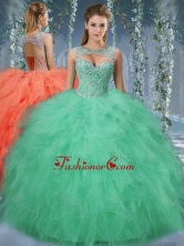 Exquisite Beaded and Ruffled Big Puffy Quinceanera Gown in TurquoiseSJQDDT570002FOR