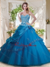 Fashionable Beaded and Applique Big Puffy Quinceanera Gown in Teal SJQDDT716002FOR