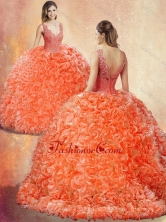 New Style V Neck Brush Train Quinceanera Dresses with Appliques SJQDDT412002FOR
