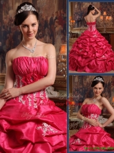 Recommended Strapless Appliques Quinceanera Gowns in Coral Red  QDZY466CFOR