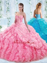 Perfect Visible Boning Ruffled Detachable Sweet 16 Dress in Rose Pink SJQDDT547002FOR