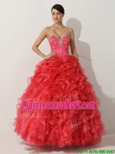 Promotional Princess Red Quinceanera Gown with Beading and Ruffles THQD007FOR