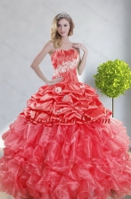 Recommended 2015 Top Seller Watermelon Red Quince Dresses with Appliques and Ruffles XFNAOA43TZFXFOR