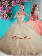Recommended Beaded and Ruffled Big Puffy Quinceanera Dress in Champagne SJQDDT641002FOR
