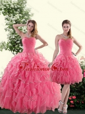 Recommended Beautiful Strapless Paillette Quince Dresses in Rose Pink for 2015 XFNAO744TZFOR