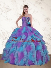 Recommended Cute Strapless Beading and Ruffles Multi Color Sweet 15 Dress QDZY453TZFXFOR