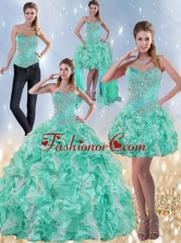 Recommended Exclusive Sweetheart Quinceanera Dresses in Apple Green with Ruffles and Beading for 2015 ZY791TZA2FOR