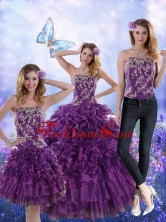 Recommended Fantastic Purple Strapless Quince Dresses with Appliques and Ruffles for 2015 XFNAO244TZA1FOR