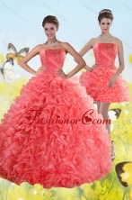 Recommended Watermelon Strapless 2015 Quince Dresses with Beading and Ruffles XFNAO704TZFOR