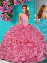 Sophisticated Halter Top Puffy Skirt Quinceanera Dress in Beading and Ruffles SJQDDT630002FOR