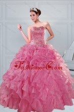 The Super Hot 2015 Beading and Ruffles Quinceanera Dresses in Coral Red XFNAOA06TZFXFOR