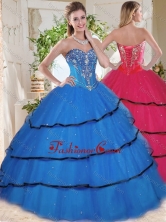 Wonderful Beaded and Ruffled Layers Blue Quinceanera Gown in Organza SJQDDT740002FOR