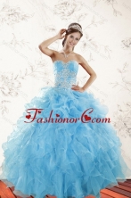 2015 New Arrival Elegant Baby Blue Quince Dresses with Appliques and Ruffles XFNAOA45TZFOR