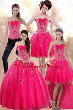 2015 New Arrival Elegant Strapless Hot Pink Dresses for Quince with Appliques XFNAO209TZA2FOR