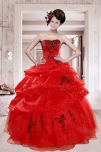 2015 New Arrival Perfect Red Quinceanera Dresses with Appliques and Pick Ups XFNAO508TZFXFOR
