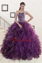 2015 New Style Purple Quinceanera Dresses with Beading and Ruffles XFNAO698FOR
