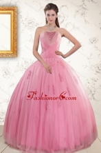 2015 Pretty Pink Quinceaneras Dresses with Appliques and Beading XFNAO601FOR