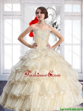 2015 Summer Elegant Champagne Sweetheart Quinceanera Dresses with Beading and Ruffled Layers SJQDDT57002FOR