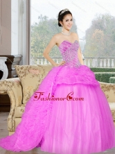 2015 Wonderful Court Train Sweet 16 Dress with Beading and Ruffles QDDTC41002-1FOR