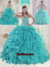 Aqua Blue Sweetheart Brush Train Beading Quinceanera Dresses XLFY091906B-23FOR
