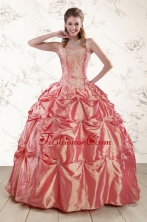 Beautiful Beading and Appliques Watermelon Red Sweet 16 Dresses XFNAO144FOR