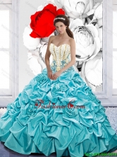 Elegant Pick Ups and Beaded Quinceanera Dresses with Hand Made Flowers for 2015 Fall SJQDDT41002FOR
