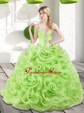 New Arrival Beading and Rolling Flowers Spring Green 2015 Quinceanera Dresses SJQDDT17002FOR
