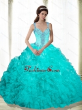 New Arrival Beading and Ruffles 2015 Quinceanera Dresses in Aqua Blue SJQDDT16002FOR