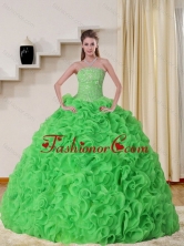 New Arrival Cheap Strapless Spring Green Quinceanera Dress with Beading and Ruffles QDZY257TZFXFOR
