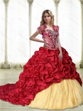 New Arrival Embroidery Quinceanera Dresses in Wine Red and Yellow SJQDDT31002FOR