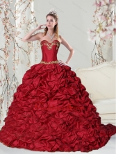 New Arrival Sweetheart 2015 Red Quinceanera Dress with Embroidery and Pick Ups ZY775FX