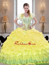 New Style Yellow 2015 Fall Quinceanera Dresses with Beading and Pick Ups SJQDDT40002-4FOR