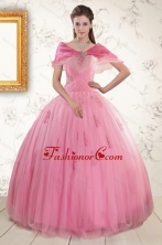 2015 Pretty Pink Quinceaneras Dresses with Appliques and Beading XFNAO601AFOR