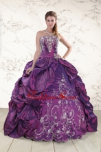 2015 Strapless Embroidery Quinceanera Dresses in Purple XFNAO258FOR