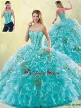 2016 Summer Luxurious Brush Train Sweetheart Quinceanera Dresses in Aqua Blue SJQDDT190002FOR