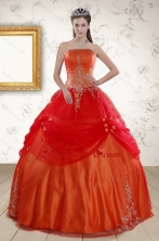 Beautiful Strapless Appliques Sweet 16 Dresses in Orange Red XFNAO525FOR
