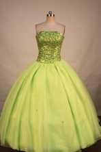 Brand New Ball Gown Strapless Floor-length Yellow Green Organza Beading Quinceanera Dress Style FA-L-188 