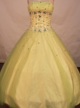 Cute A-line strapless floor-length net beading yellow green quinceanera dresses FA-X-093