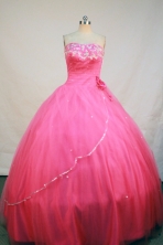 Elegant Ball Gown Strapless Floor-length Rose Pink Taffeta Beading Quinceanera Dress Style FA-L-200