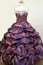 Elegant Ball Gown Sweetheart Floor-length Dark Purple Taffeta Embroidery Quinceanera Dress Style FA-L-102