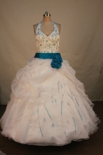 Exclusive Ball Gown Halter Top Floor-length White Organza Beading Quinceanera dress Style FA-L-189