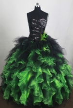 Exclusive Ball Gown Sweetheart Floor-length Black And Green Quincenera Dresses TD260057 